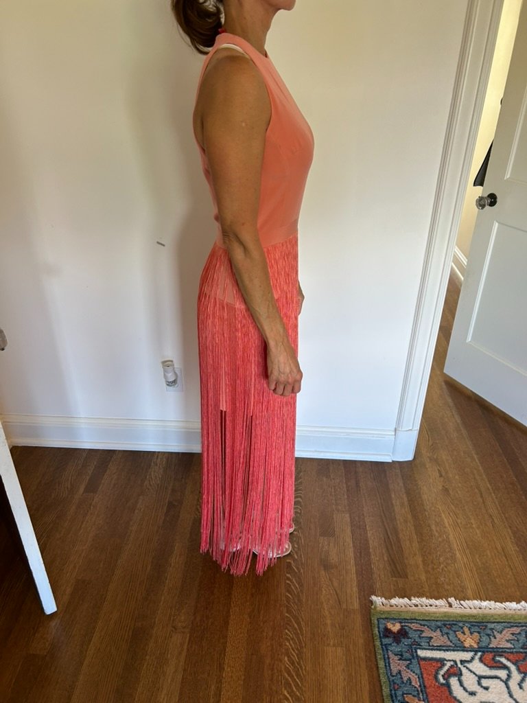 Tamara Mellon Tank Dress With Long Fringe Coral 6 Euc $850+ Maxi Chic Sexy — image 4 of 8